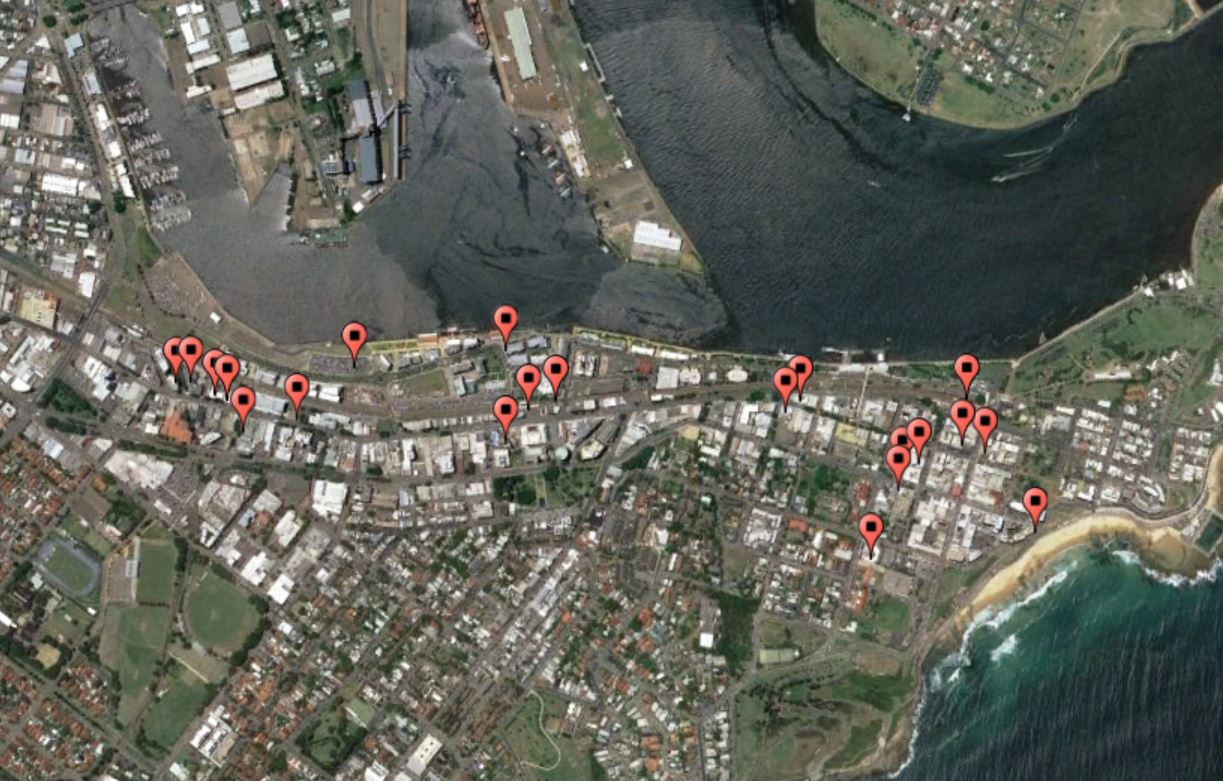 Figure 1: Map of Archaeological Excavations in Newcastle.